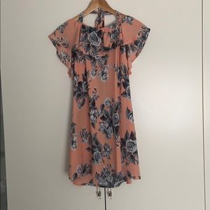 Paper Doll Off-the-Shoulder Halter Floral Dress